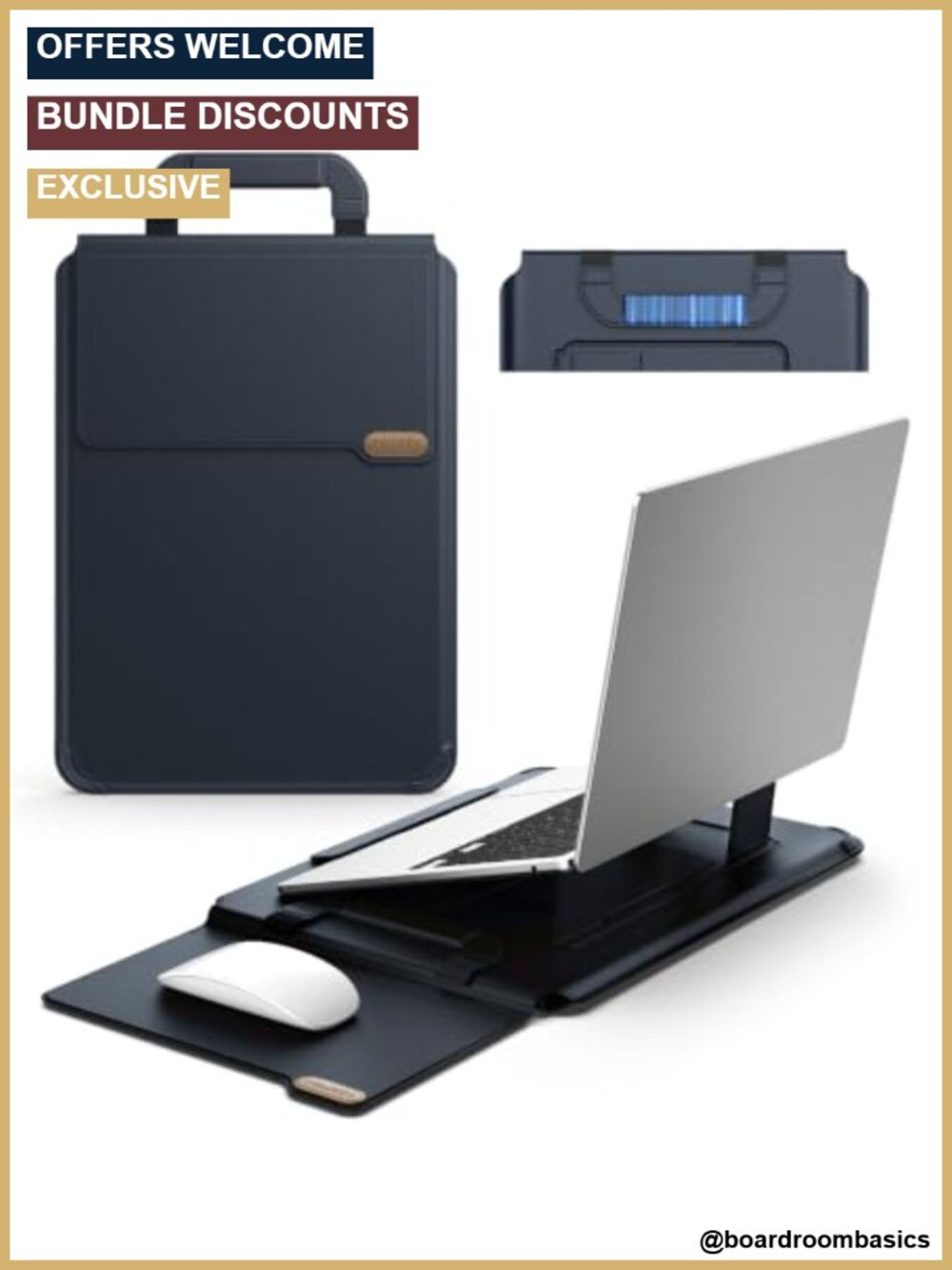 16 inch Laptop Sleeve 4-in-1 Stand Mouse Pad PU Leather Magnetic Handle